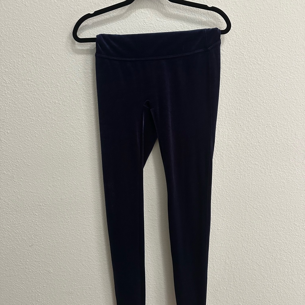 SPANX Navy Velvet Texture Leggings Size Large Tummy Control